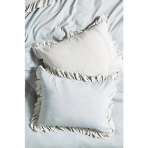 Anthropologie Striped Linen Susana Ruffle King Pillow Sham SET 2